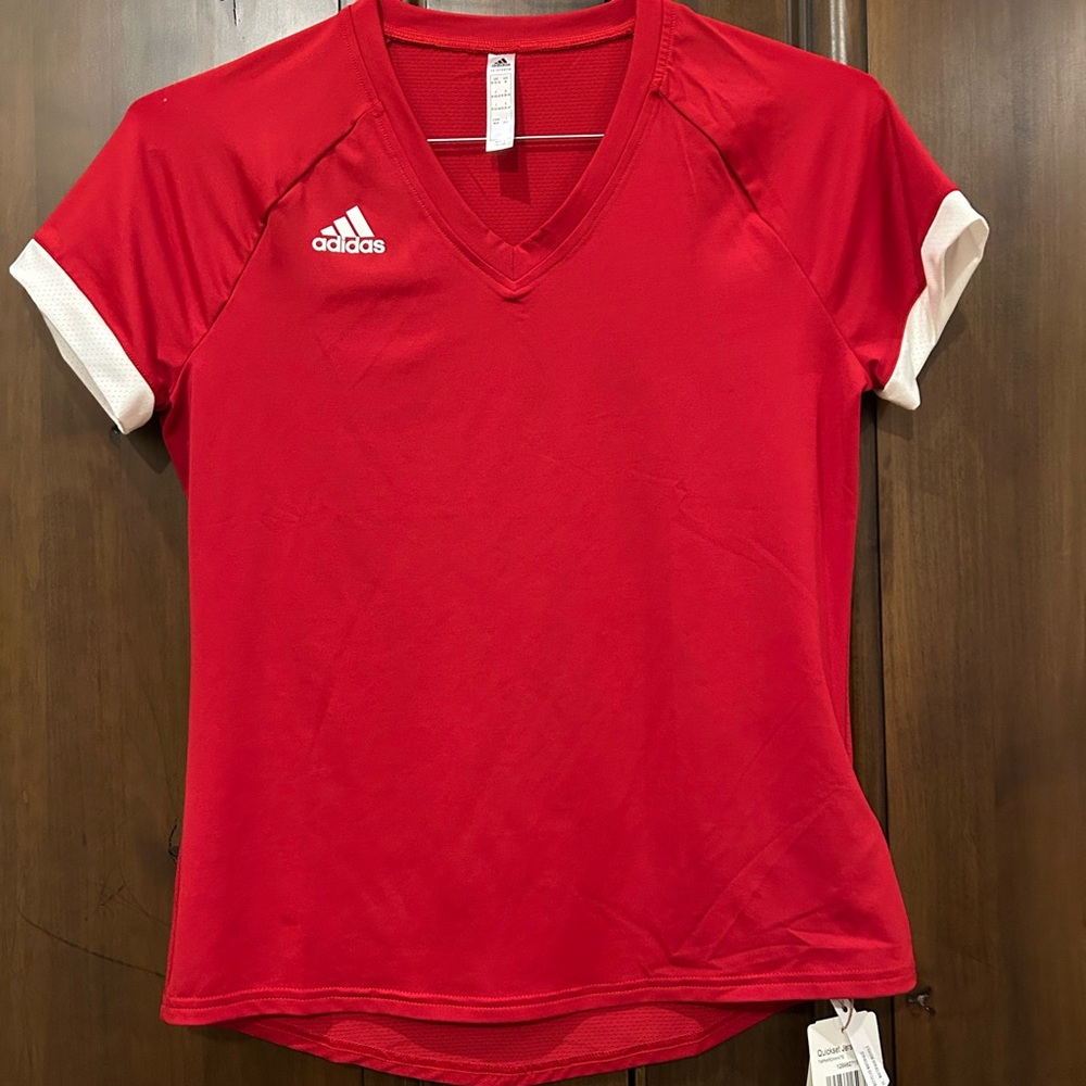 Adidas Quickset Aeroready Women's Red and White V-Neck Jersey